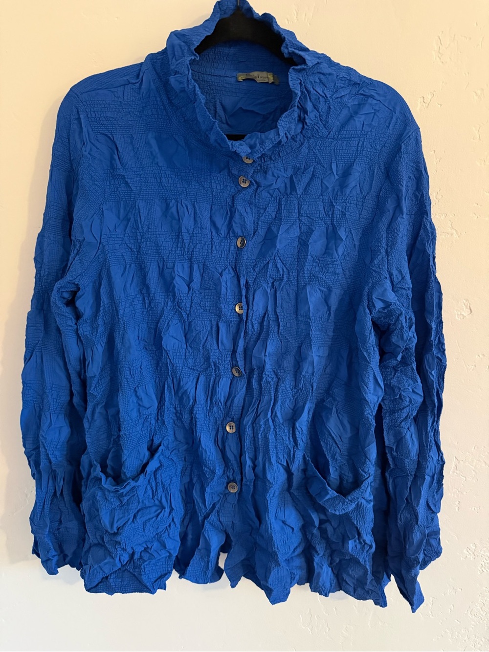 Chalet et ceci Crinkled Button-Front Royal Blue Shirt Jacket sz L